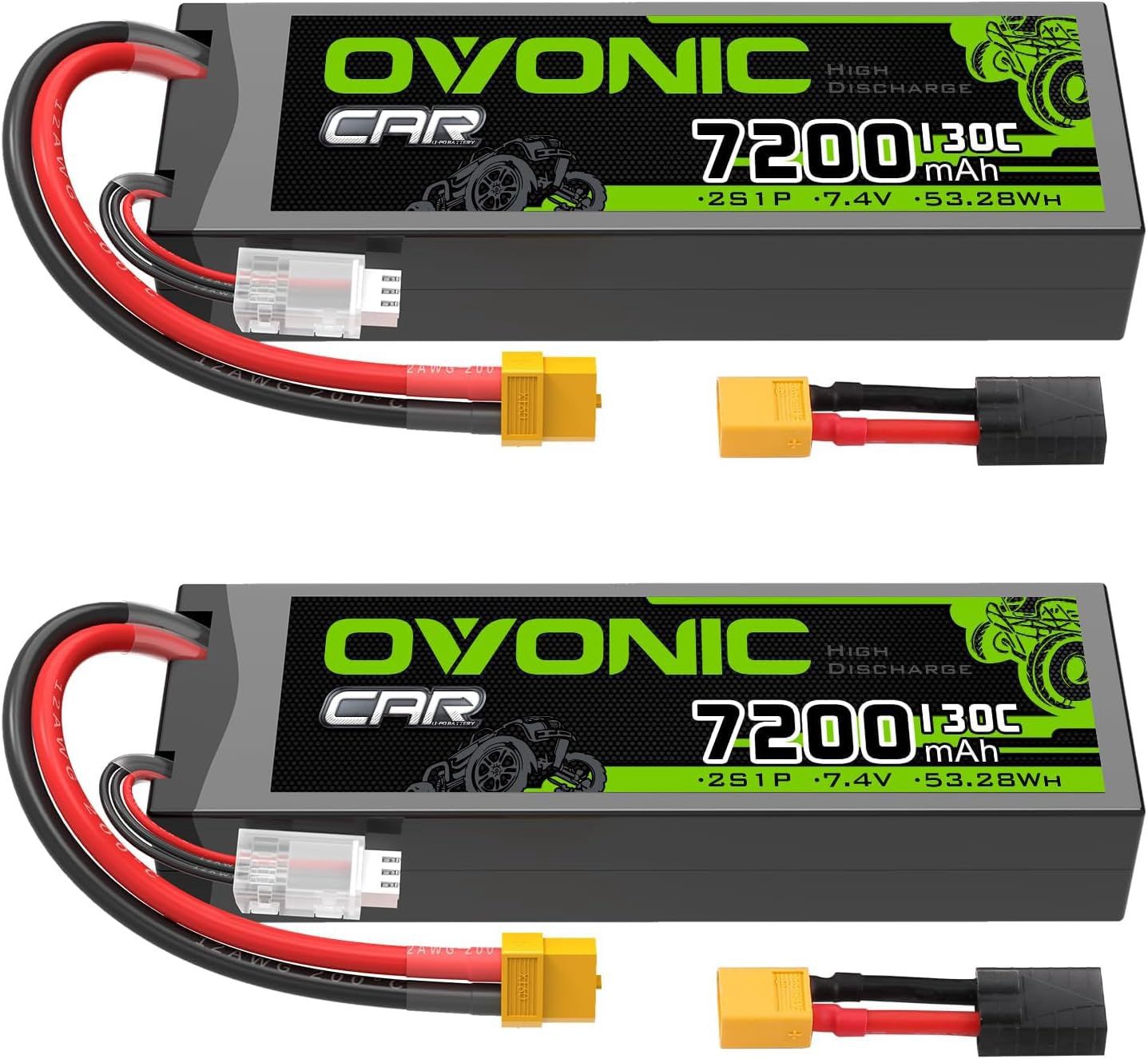 OVO2S7200130CXT602X, OVONIC 2 X 2S 7200mAh Hardcase 7.4V 130C LiPo Battery XT60