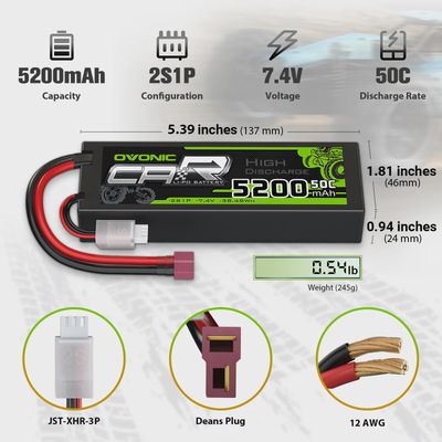 OVO2S520050CDEANS2X, Ovonic 2 x 2S LiPo Battery 5200mAh 50C 7.4V Hard Case Deans