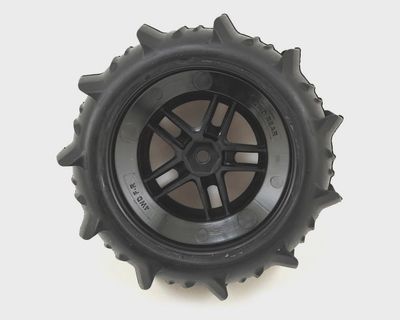 TRA5891, Traxxas Paddle Tires w/SCT Split Spoke Rear Wheel (2) (Black/Chrome)