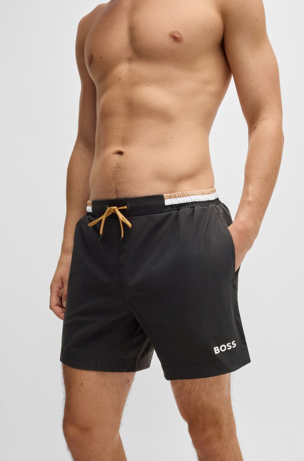 Zwemshorts van ripstopmateriaal met contrastlogo zwart