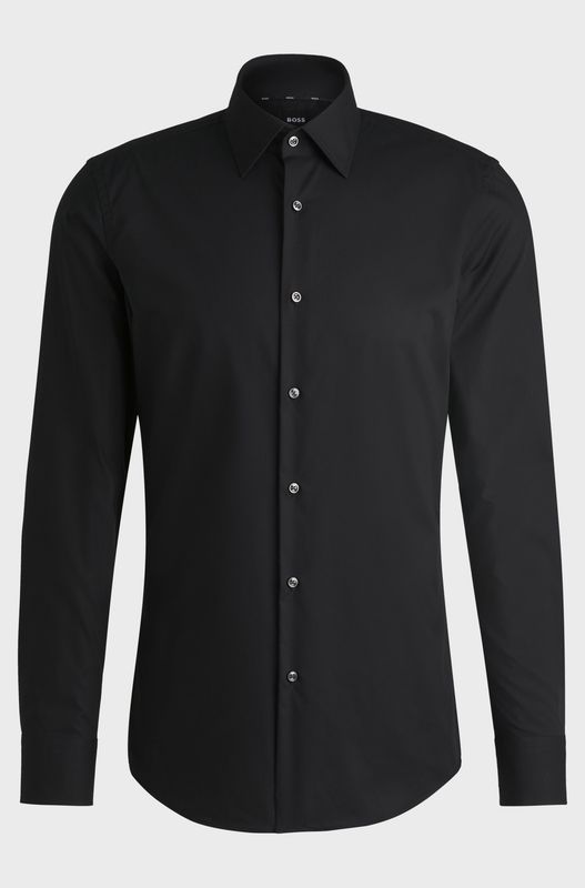 Hugo boss Slim-fit overhemd in gemakkelijk te strijken katoenen popeline met stretch
