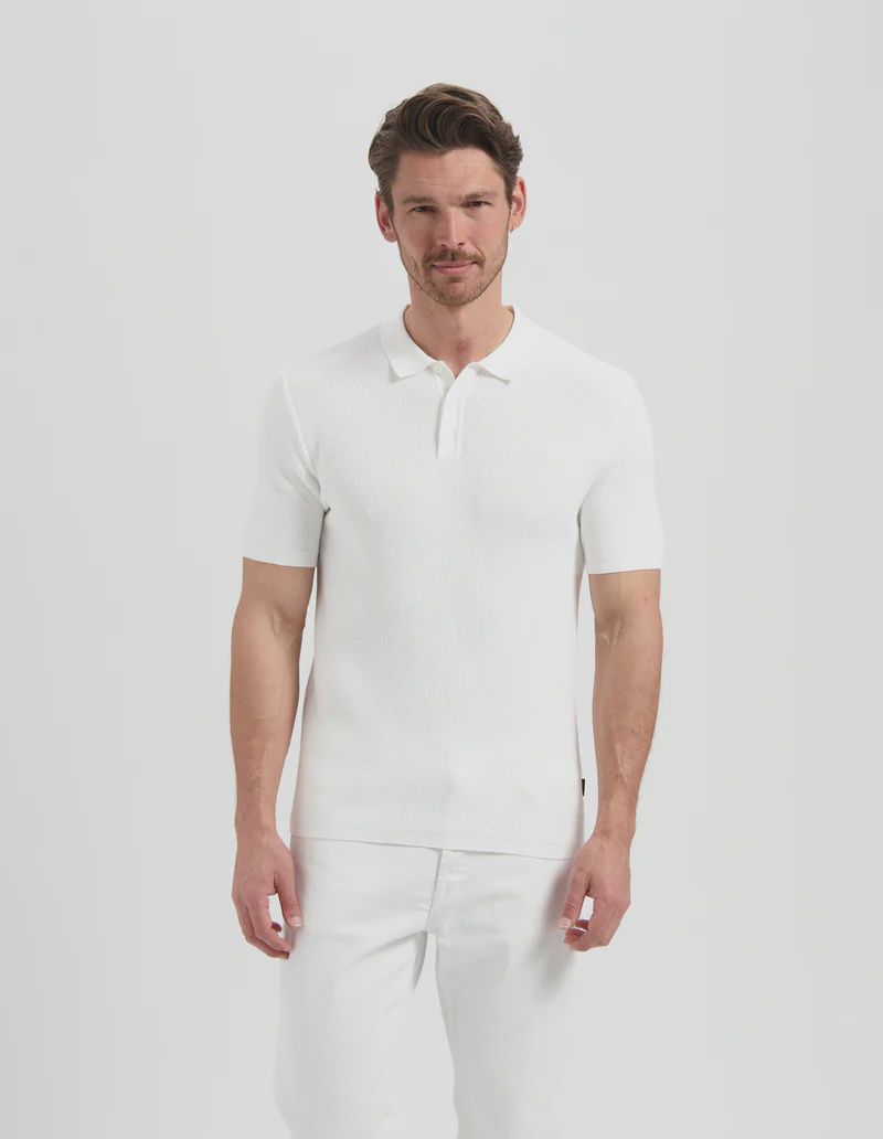 STANLEY - WHITE GEBREIDE HEREN POLO