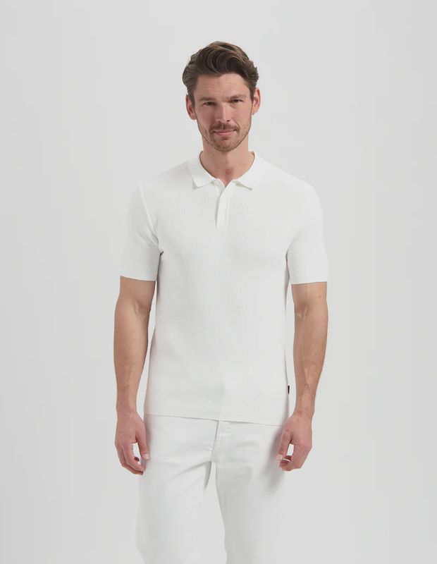 STANLEY - WHITE GEBREIDE HEREN POLO