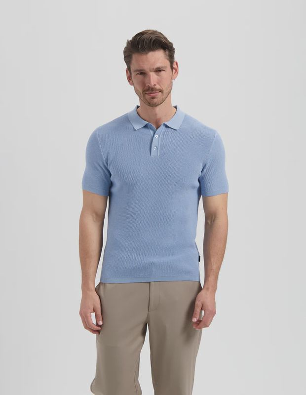STANLEY - JEANS BLUE GEBREIDE POLO