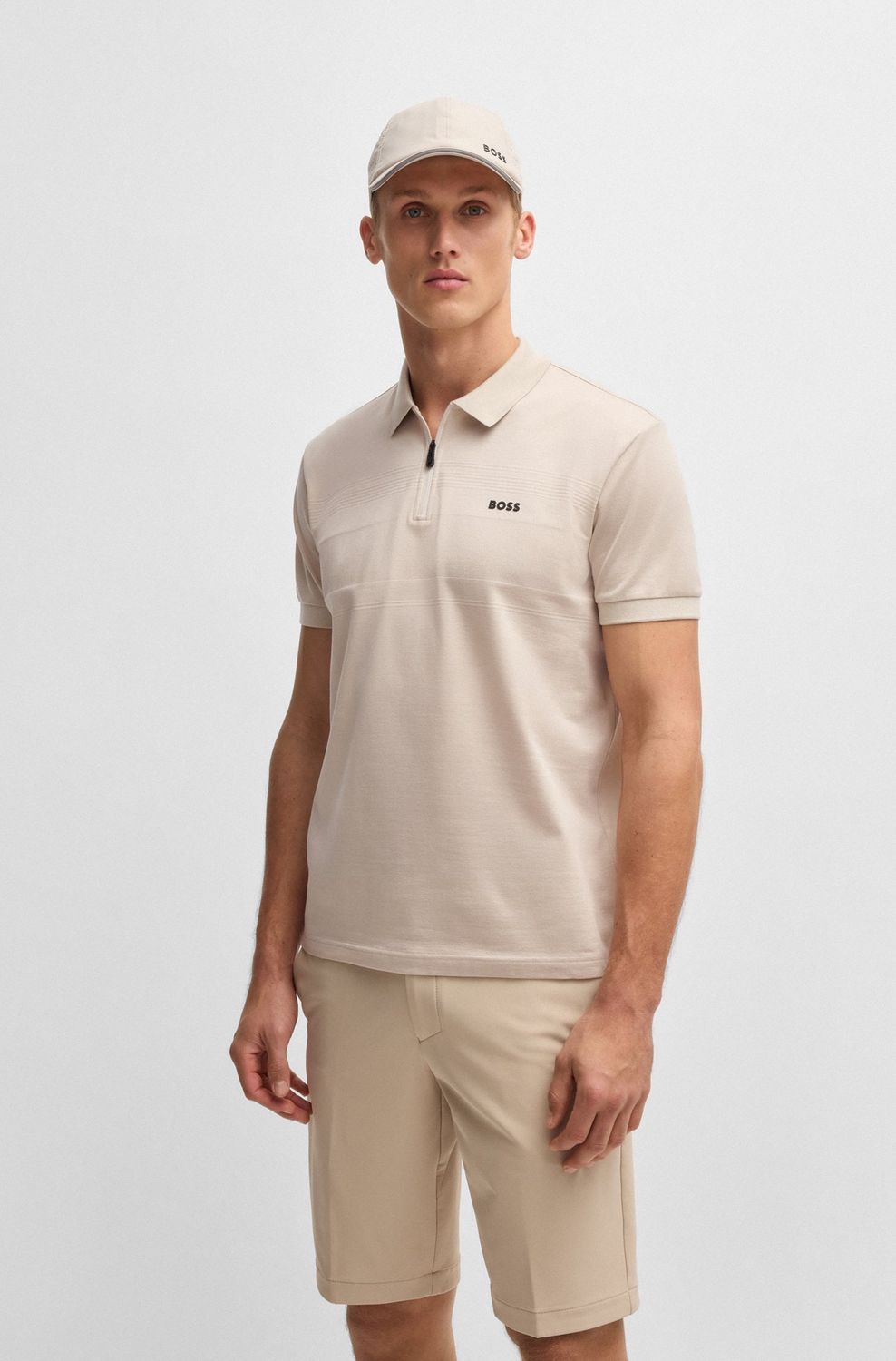 Hugo boss Polo van gestructureerde katoen met ritskraag
