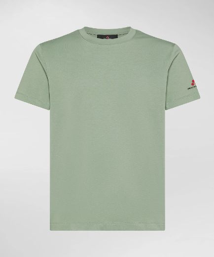Peuterey Stretch cotton t-shirt with printed logo mint groen