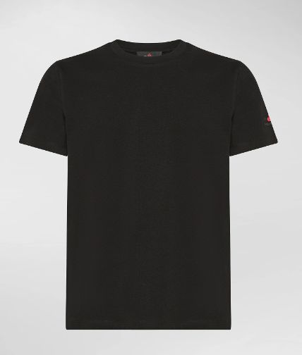 Stretch cotton t-shirt with printed logo zwart