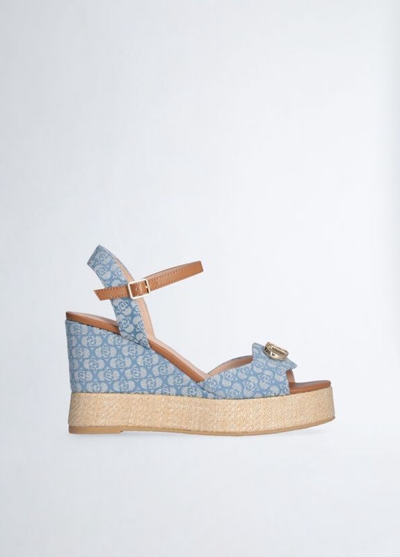 Liu jo Monogram denim wedge sandals