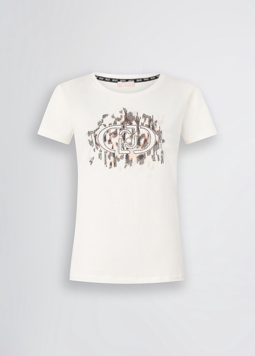 Liu jo T-shirt with animal-print logo and gemstones