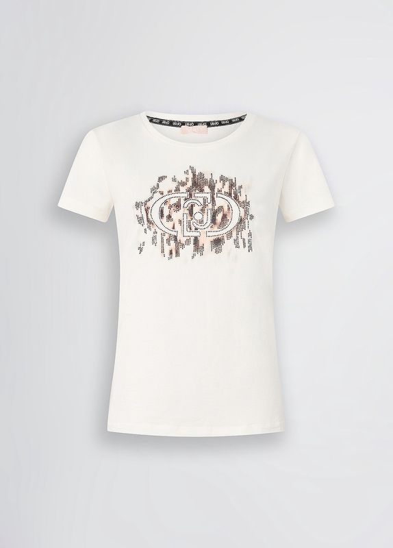 Liu jo T-shirt with animal-print logo and gemstones