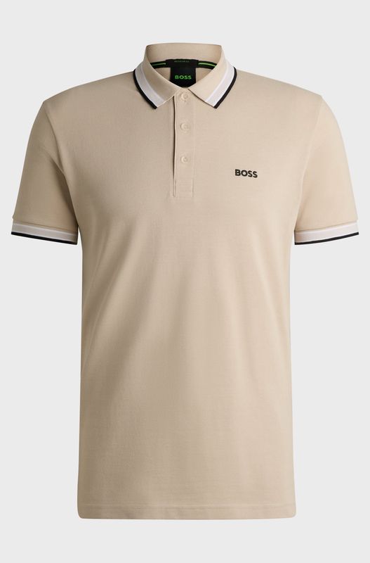 Hugo boss Paddy-polo van katoenpiqué met een logo op de onderkraag beige