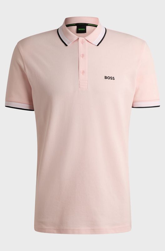 Hugo boss Paddy-polo van katoenpiqué met een logo op de onderkraag pink
