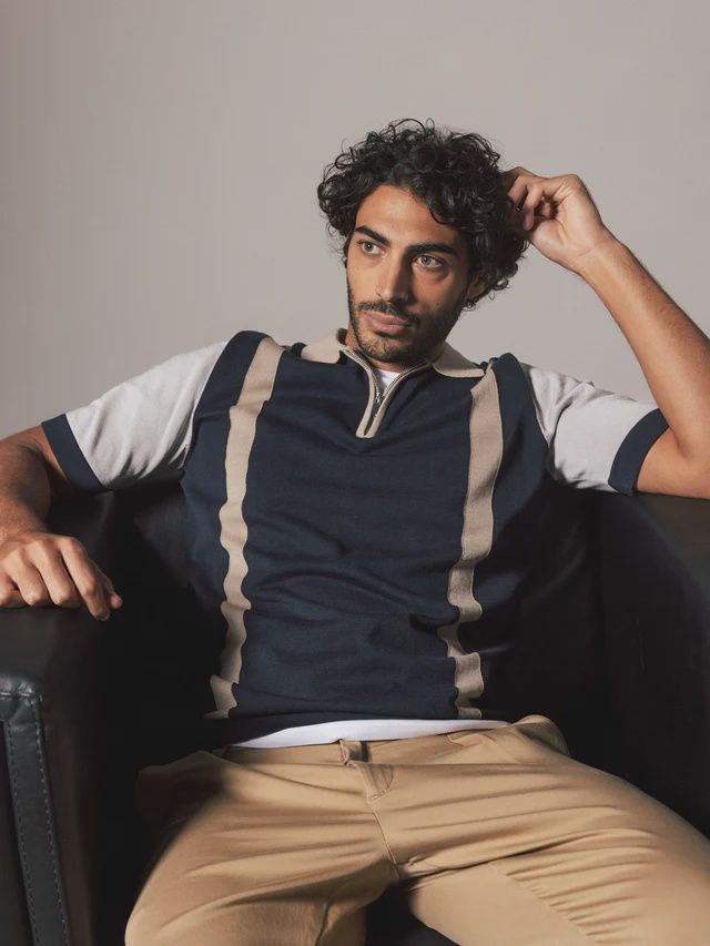MMGJustin Zip SS Knit Polo Navy