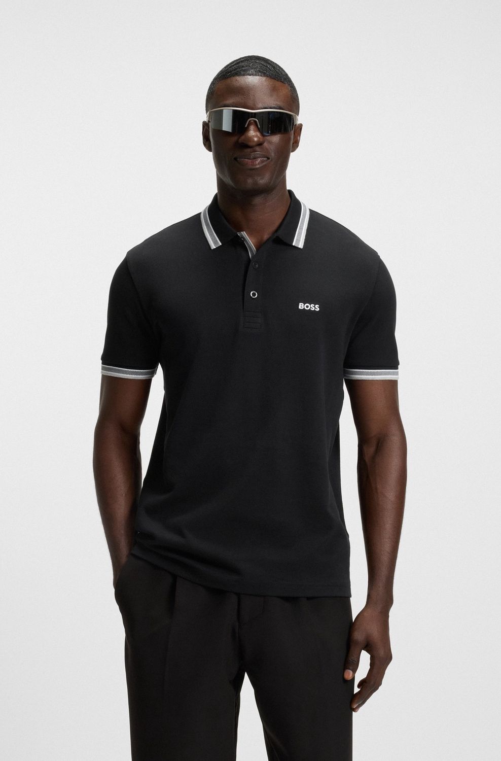 Hugo boss Paddy-polo van katoenpiqué met een logo op de onderkraag zwart