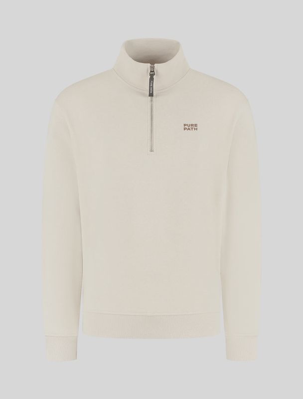 Pure path Stacked Logo Half-Zip Sweater sand