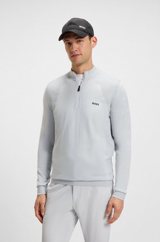 Hugo boss Trui van een katoenmix met kwartrits en bodymapping grijze