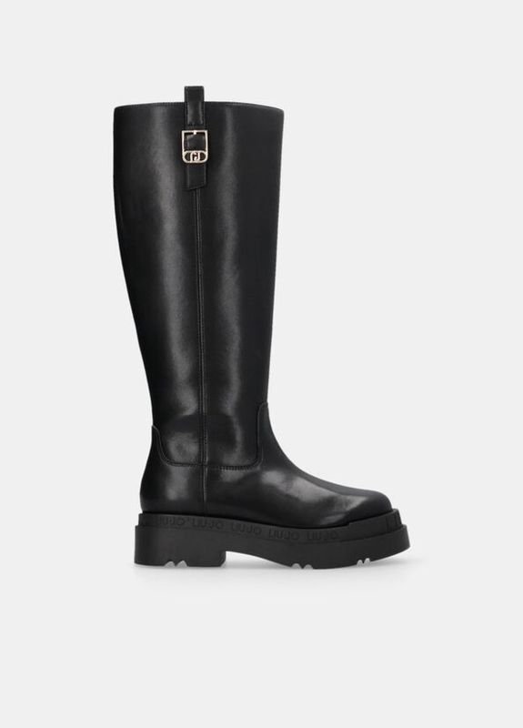 Knee-high leather boots zwart