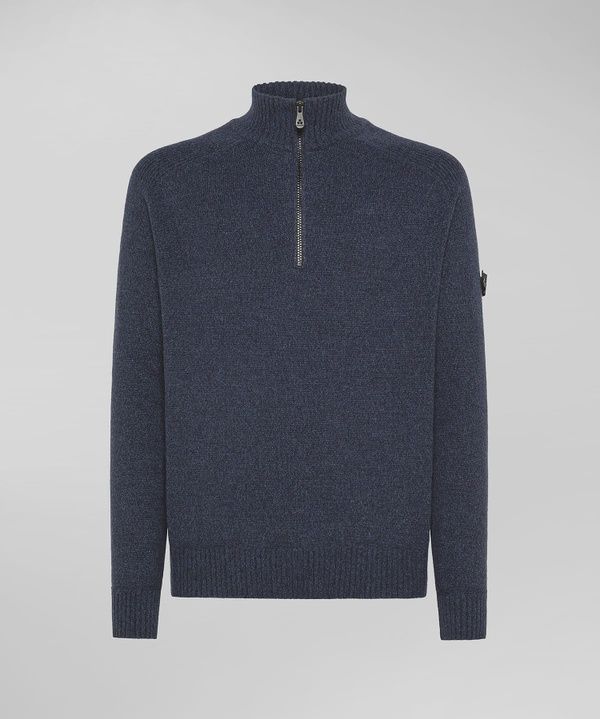 Peuterey Stranded wool half-zip sweater navy