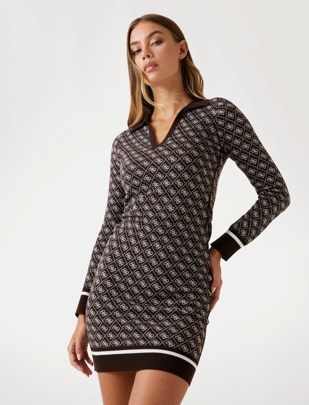 Guess Mini-jurk met logo van wolmix bruin