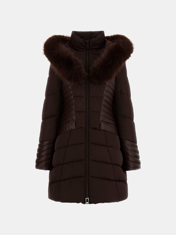 Guess Pufferjas met capuchon en imitatie bont