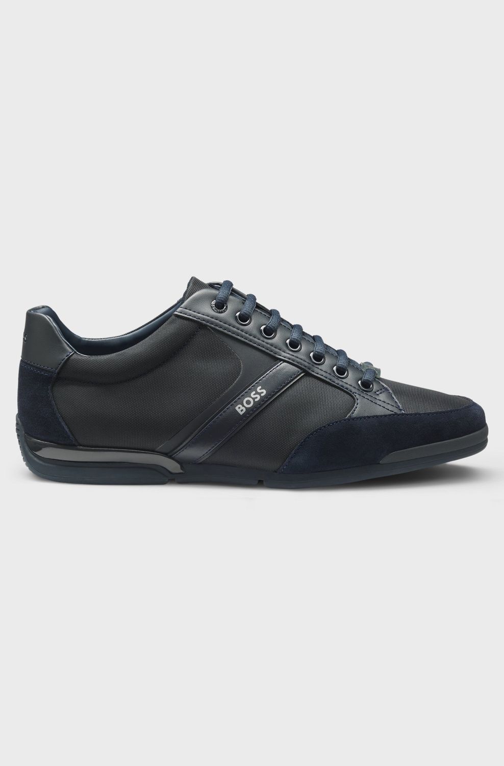 Hugo boss Sneakers in een combinatie van materialen met suède en imitatieleer donkerblauw
