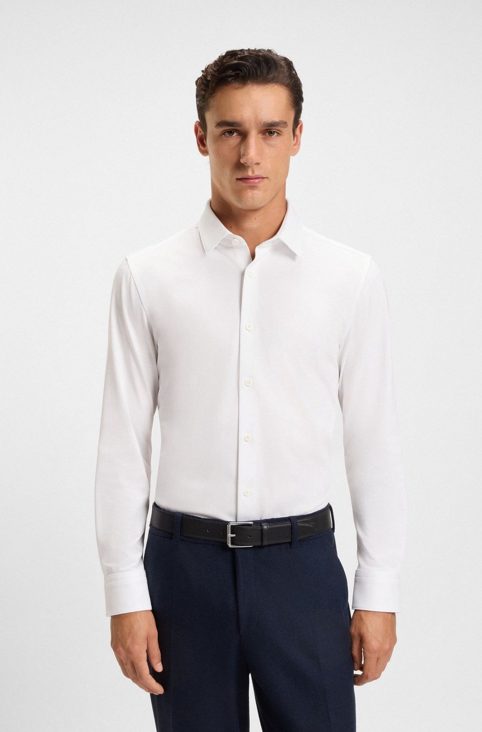 Hugo boss Slim-fit overhemd van een hoogwaardige katoenmix met stretch wit