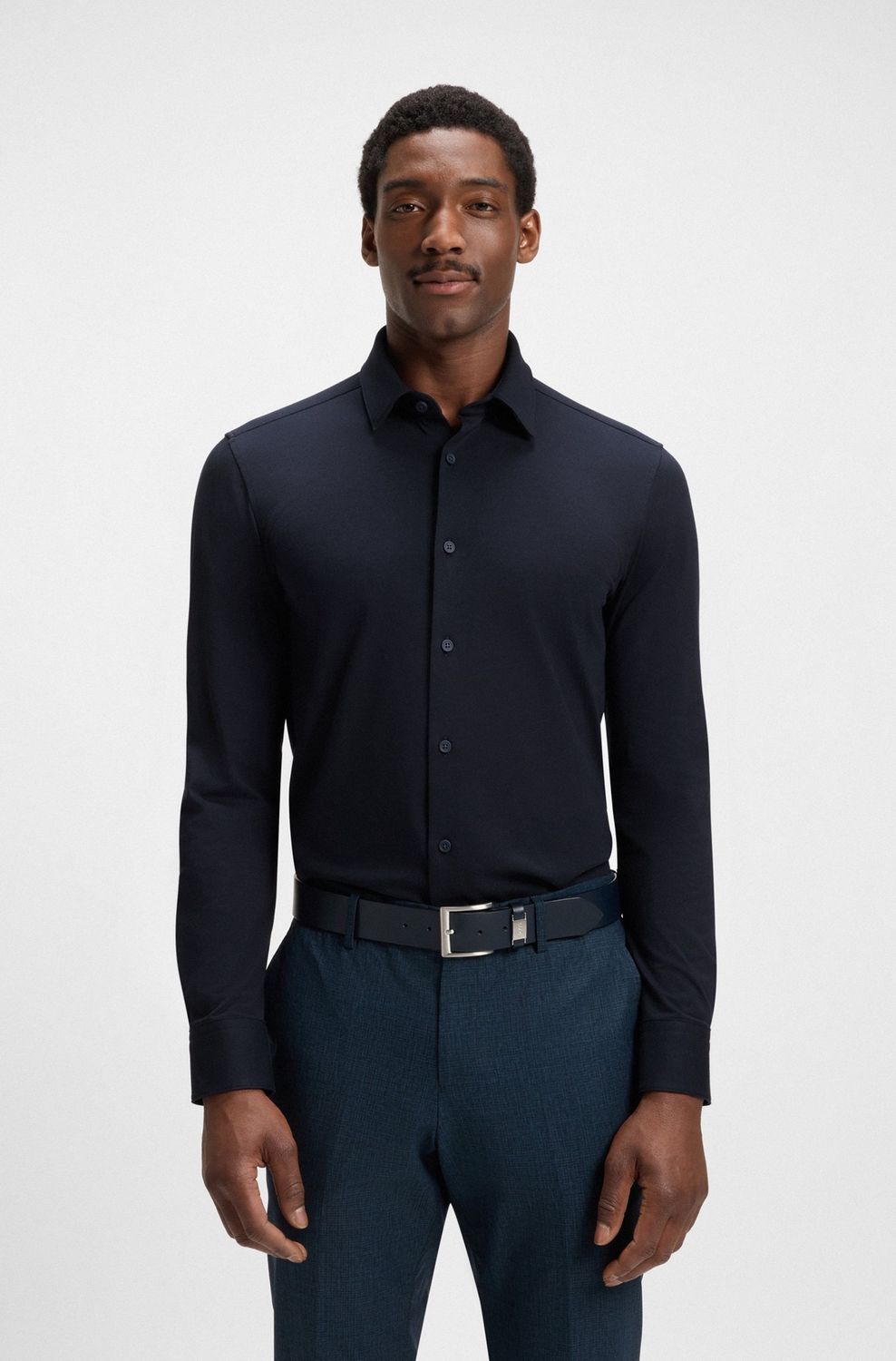 Hugo boss Slim-fit overhemd van een hoogwaardige katoenmix met stretch Navy