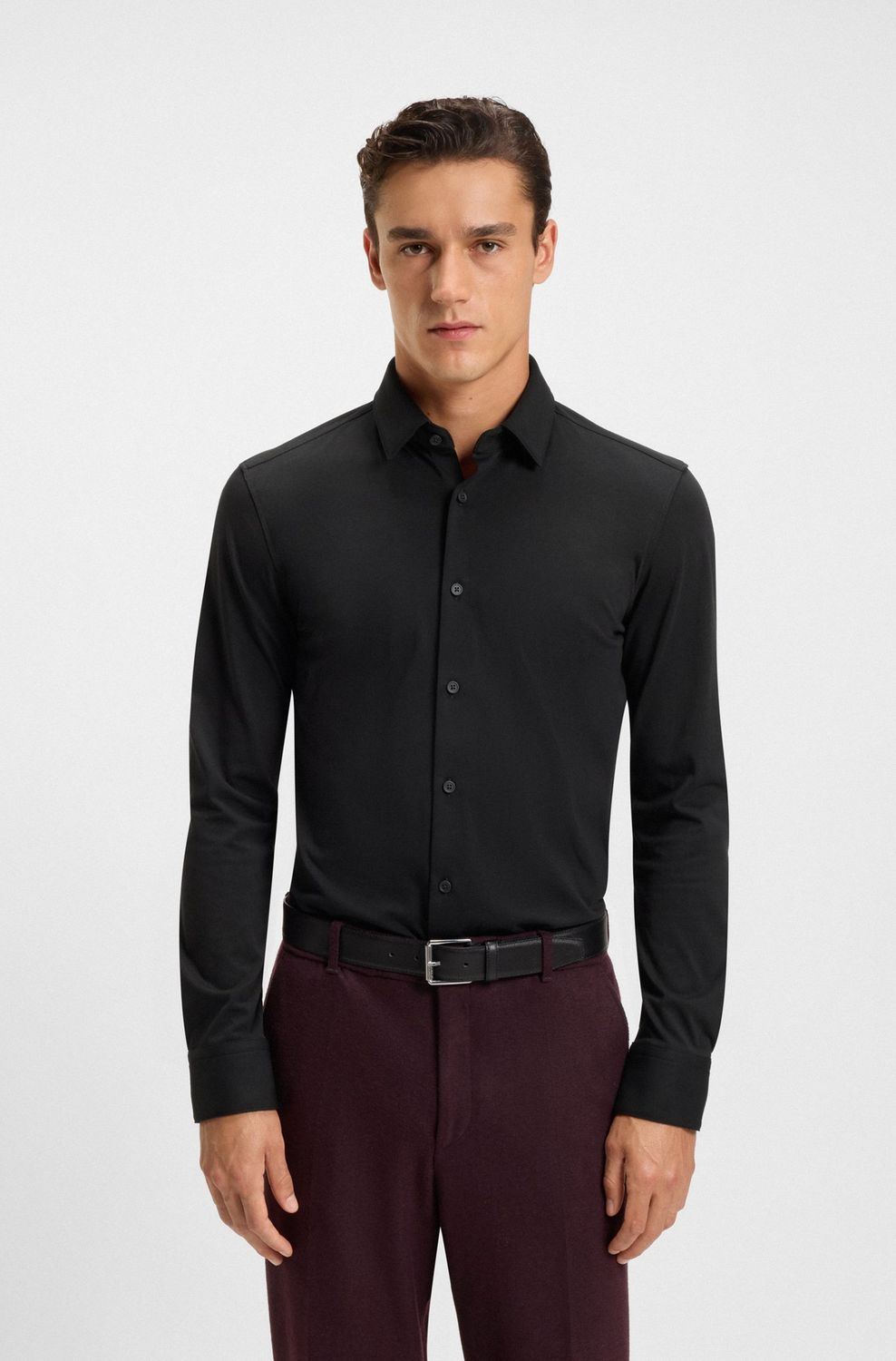 Hugo boss Slim-fit overhemd van een hoogwaardige katoenmix met stretch black