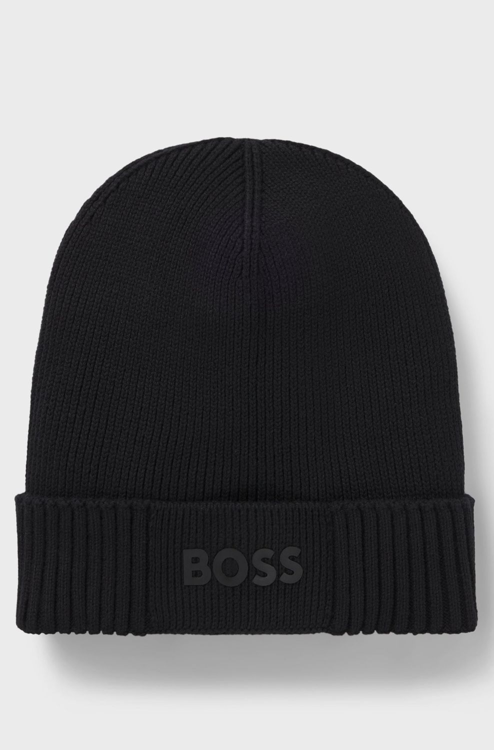 Hugo Boss Beanie van katoen en scheerwol met logodetail zwart