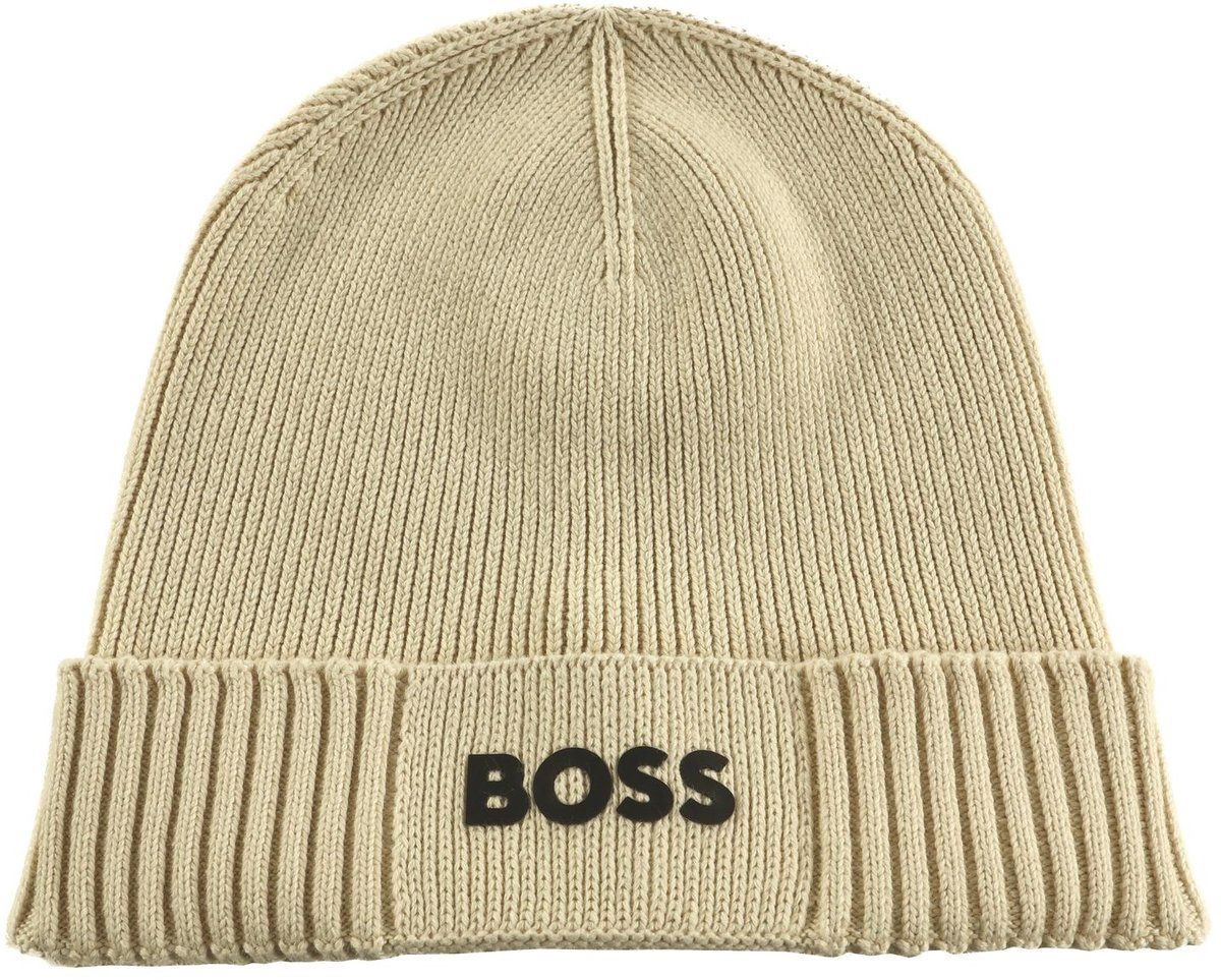 Hugo Boss Beanie van katoen en scheerwol met logodetail beige