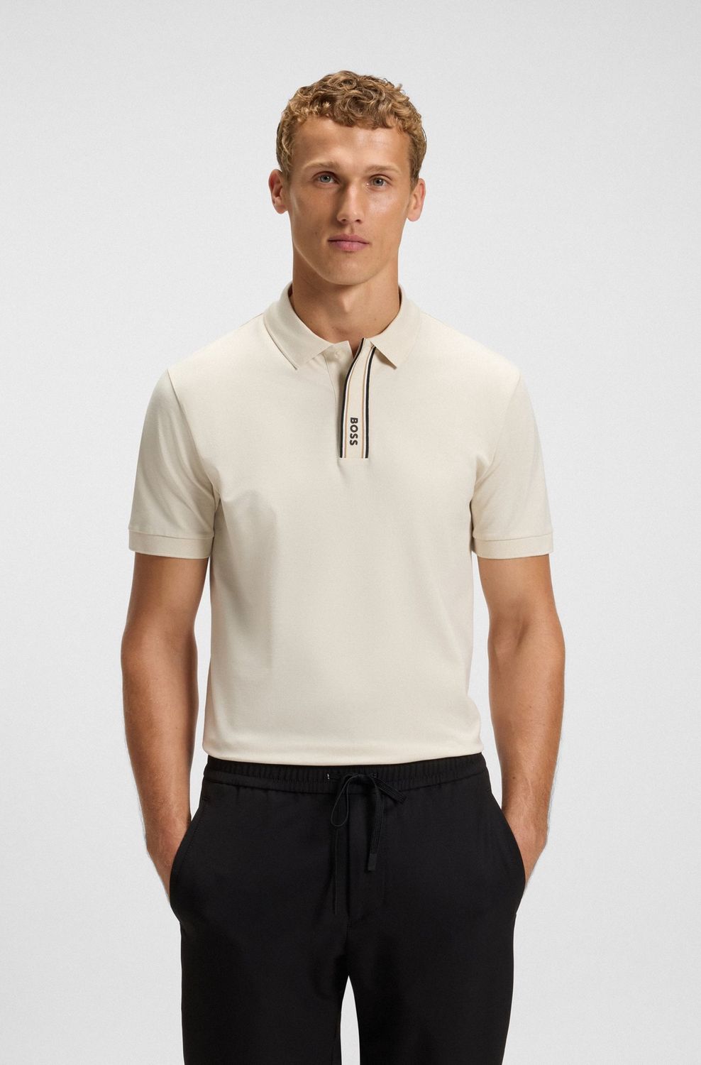 Hugo boss Paddy-polo met gestreepte sluiting en logo beige