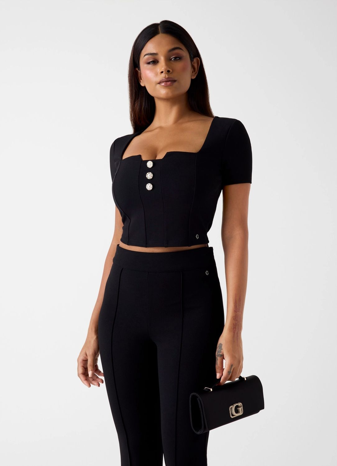 Guess  Top met vierkante hals zwart