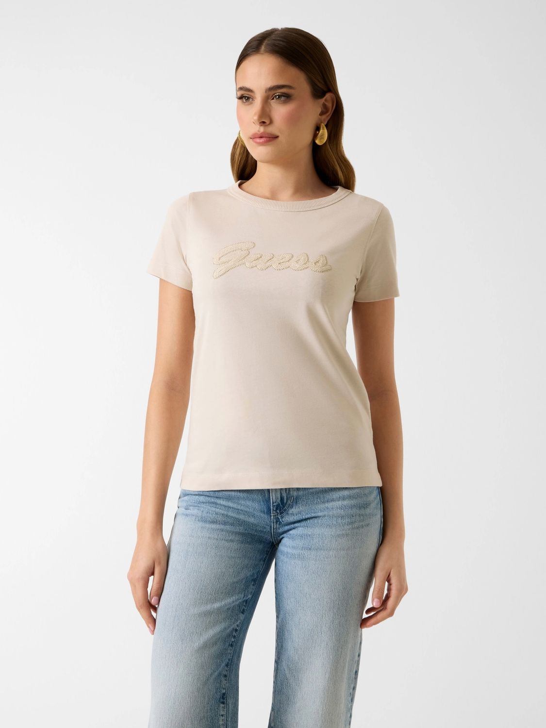 Guess Sequins logo t-shirt beige