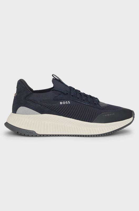 Hugo Boss sneakers met gebreide bovenzijde en suède details donkerblauw
