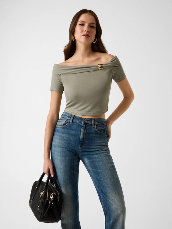 Guess Off-shoulder gedrapeerde gebreide top