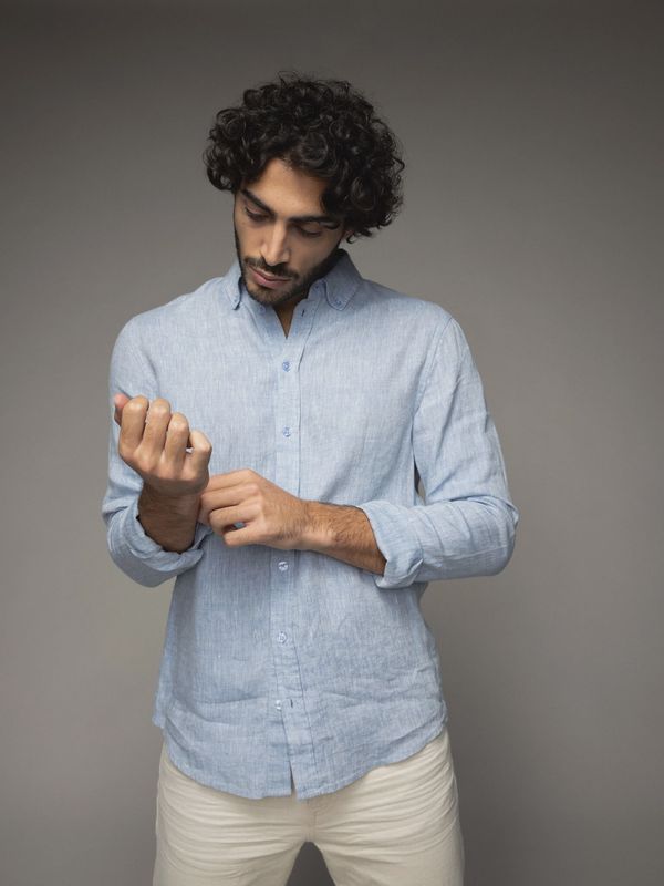Mos mosh G Theo Linen Shirt Light Blue Melange