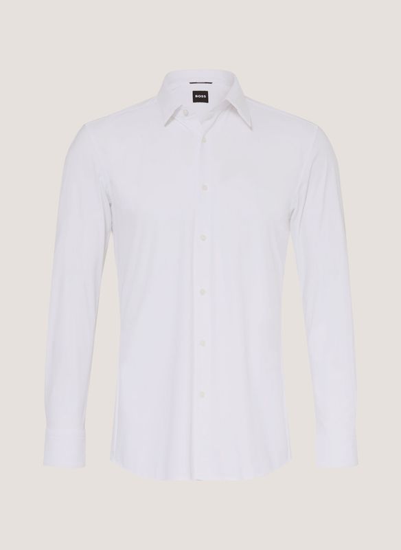 Hugo Boss Slim-fit overhemd van hoogwaardige stretchjersey wit