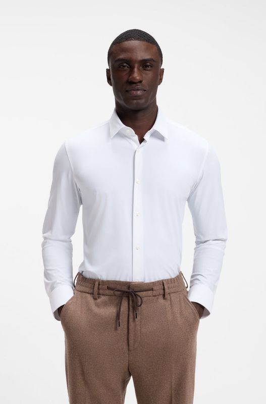 Hugo Boss Slim-fit overhemd van hoogwaardige stretchjersey wit