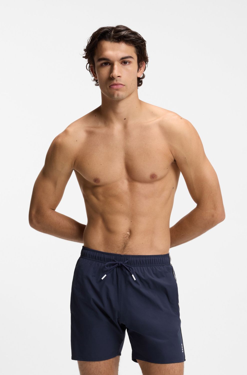 Hugo Boss Zwemshort met kenmerkende streep en logo donkerblauw