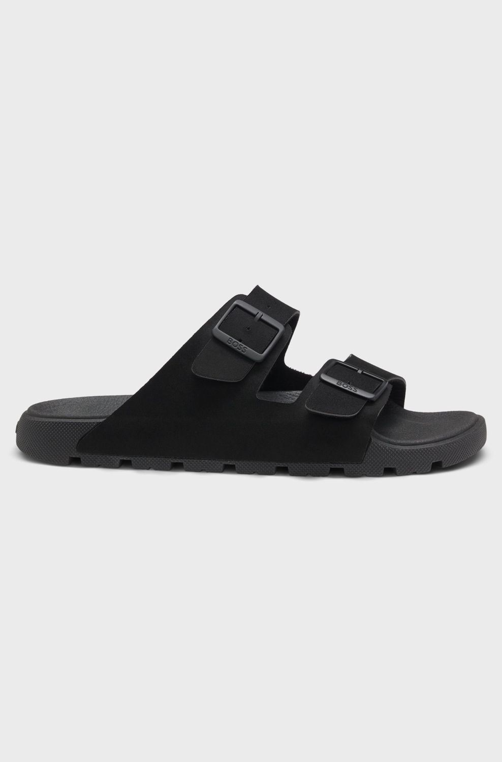 Hugo Boss Slippers met dubbele bandjes en logogespen zwart