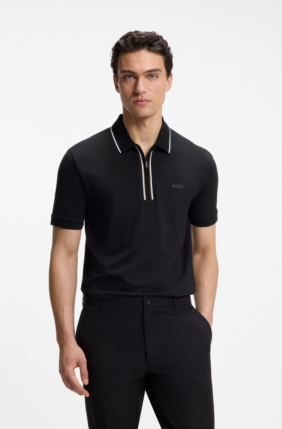 Hugo boss Active Slim-fit polo van vochtafvoerende stretchkatoen zwart