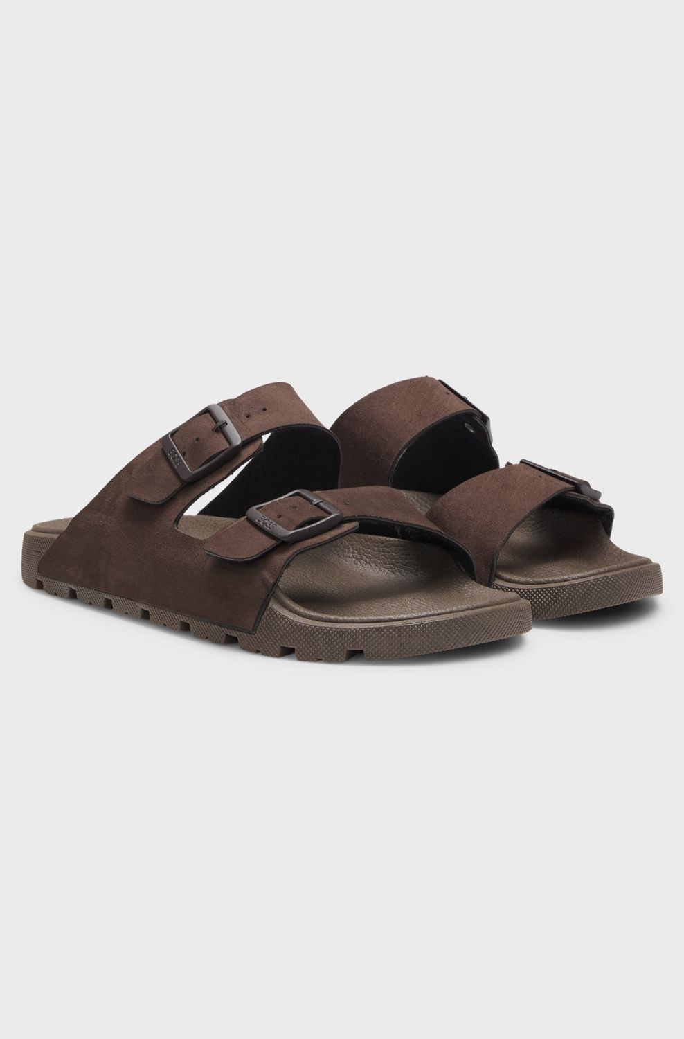 Hugo boss Slippers met dubbele bandjes en logogespen bruin