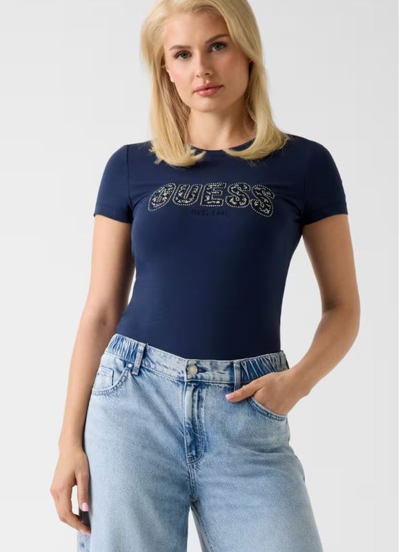 Guess T-shirt logo slim fit donkerblauw