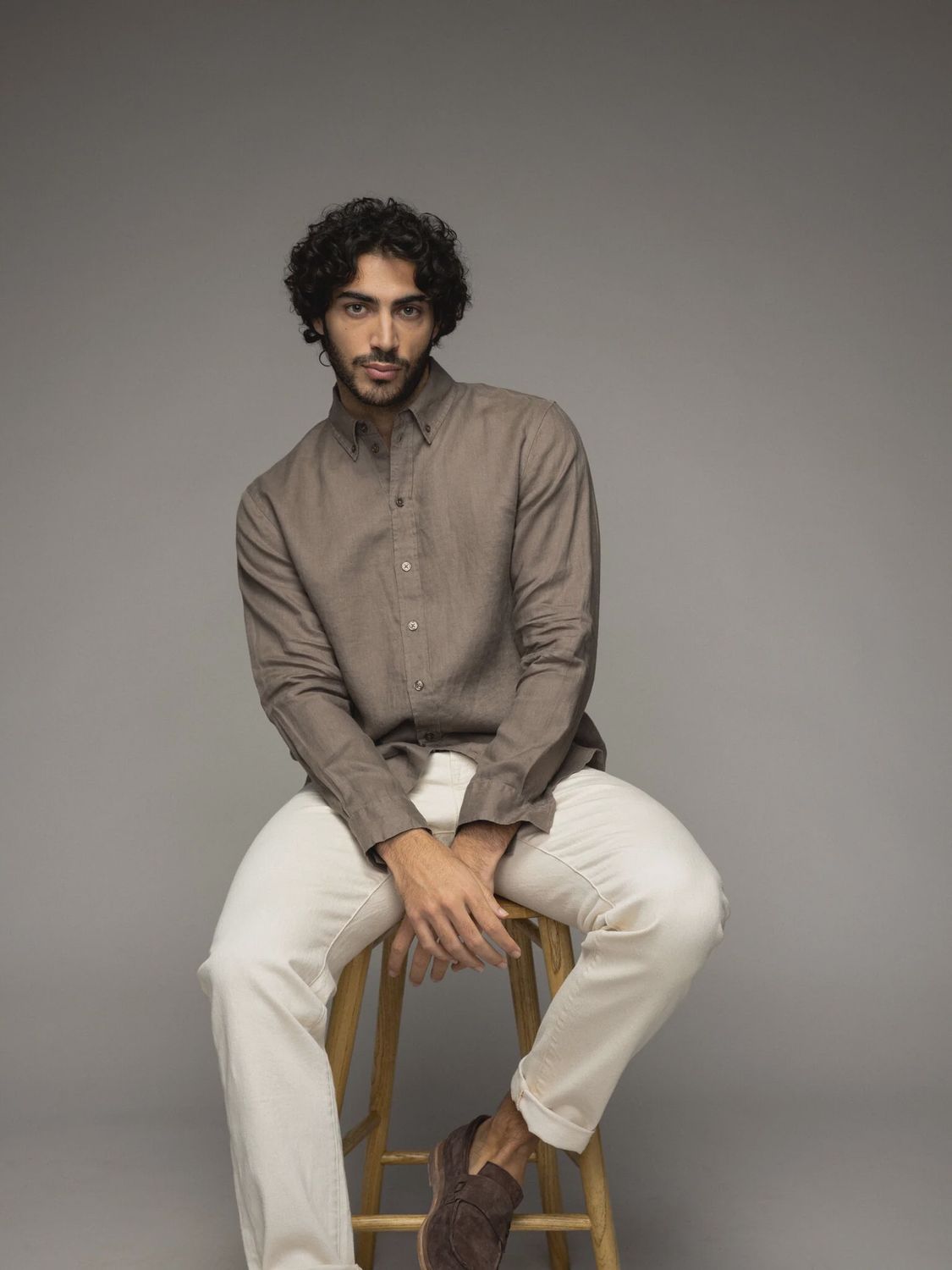 Mos mosh G Theo Linen Shirt Chocolate Chip