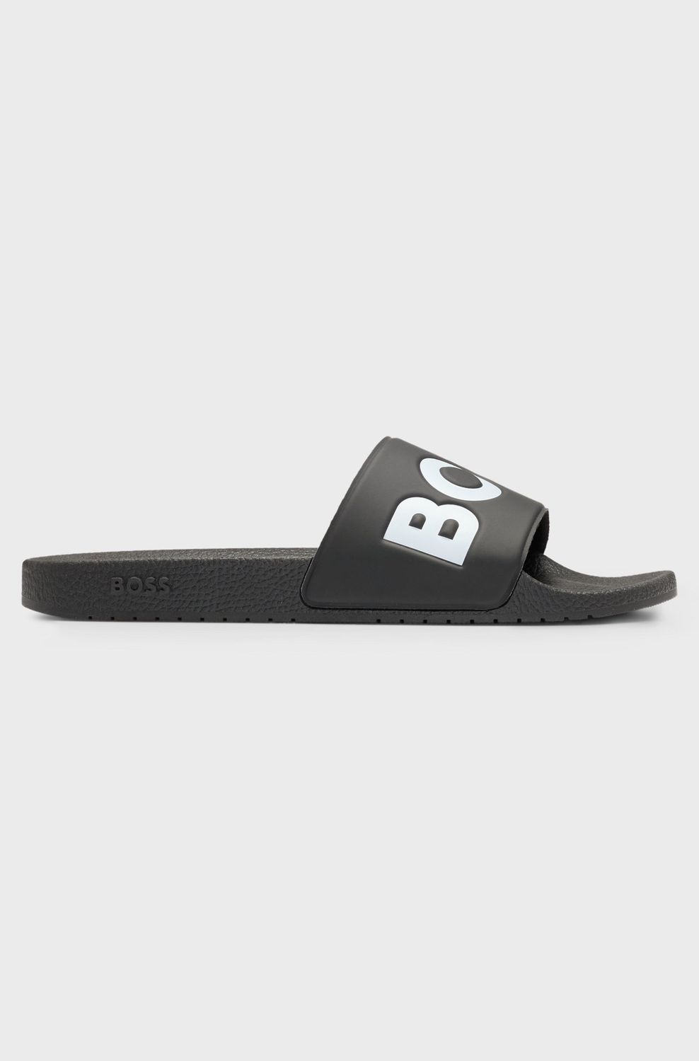 Hugo Boss In Italië vervaardigde slippers met groot logodetail zwart