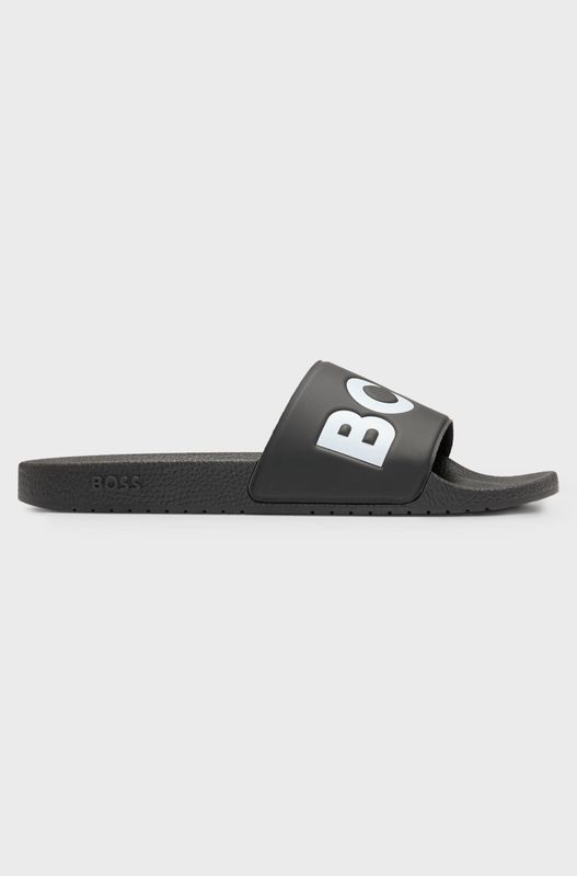 Hugo Boss In Italië vervaardigde slippers met groot logodetail zwart