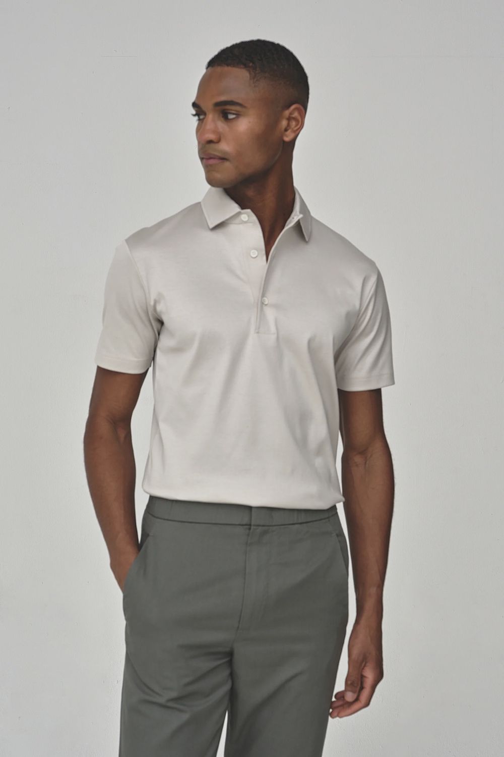 Valenza Supima Polo Schiller Collar Korte Mouwen | Parelgrijs