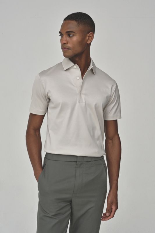 Valenza Supima Polo Schiller Collar Korte Mouwen | Parelgrijs