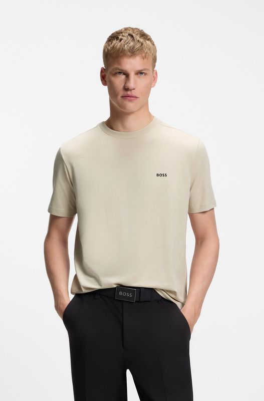 Hugo boss T-shirt van stretchkatoen met logodetail beige