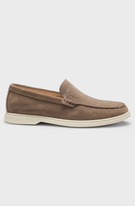 Hugo Boss Suède loafers met reliëflogo